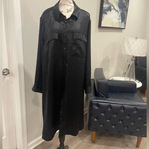 Ava & Viv Black Long Button-Up Shirt Dress - Size XXL